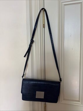 Navy Croc-Embossed Crossbody Bag - Zara